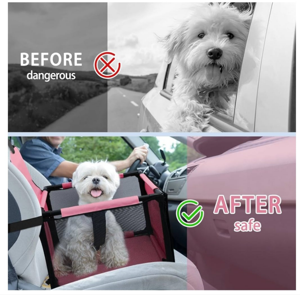 Dog Cat Car Seat Foldable Dog Car Booster Seat Waterproof Breathable Oxford Travel Bag for Small to Medium Dogs, Puppies,Cats and Pets-Upgrade