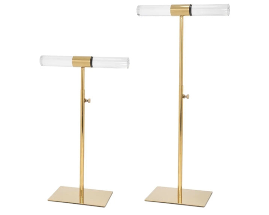 Jewelry Display Stand 2 Packs Stainless Steel Purse Display Stand Acrylic Necklaces Holder Towers Adjustable Height Tabletop Jewelry Organizer for Home Store Boutique