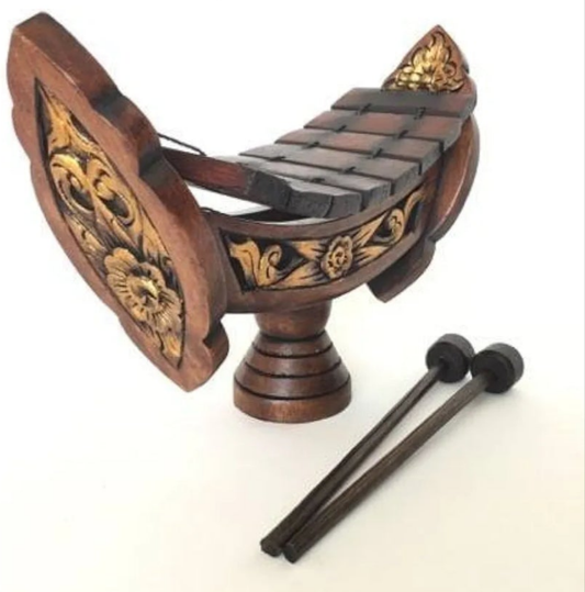 Thai Teak Wood Traditional Wooden Xylophone, 8 bar Notes 11 inch. Thai marimbas, Gold Brown.