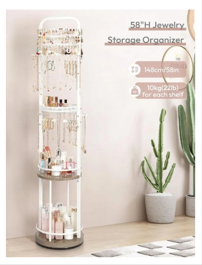 Jewelry Holder Organizer, Floor Jewelry Organizer with Earring Organizer Necklace Holder, Rotating Jewelry Stand Necklace Display Earring Storage, Large Hanging Jewelry Tree for Jewlery Bracelet Ring
