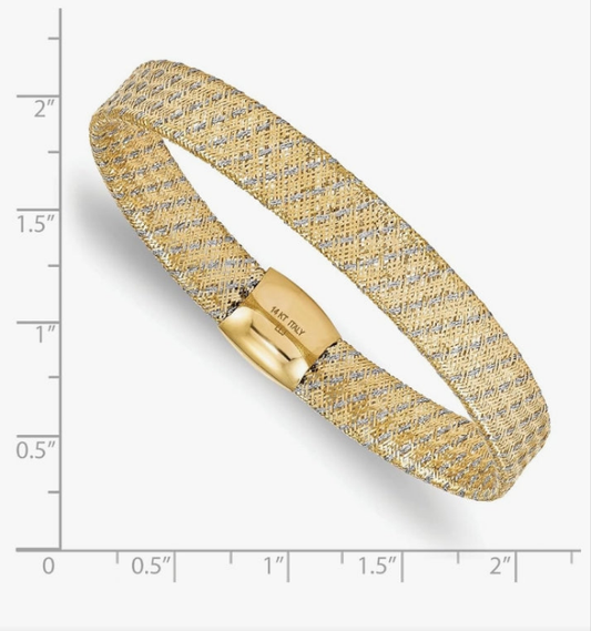 COCOMONEY 14k Two-tone Gold Fancy Stretch Bangle Bracelet