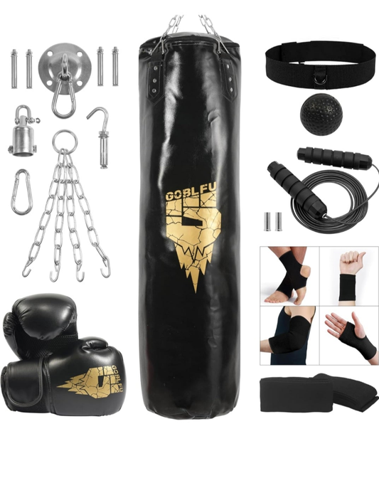 Hanging Punching Bag for Adults, 4ft PU Heavy Unfilled Boxing Bag Set with 10OZ Boxing Gloves for Kickboxing Boxing Karate Home Gym