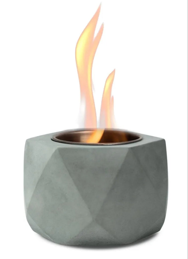 Table Top Fire Pit Bowl - Stone Effect Tabletop Fireplace Indoor Outdoor Decor Portable Concrete Rubbing Alcohol Burner Smores Maker for Patio Balcony with Extinguisher