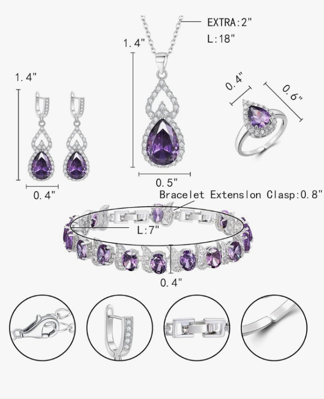 Jewelry Set for Women Bridal Bridesmaid, Teardrop Cubic Zirconia Necklace Open Ring Earrings Bracelet Sets, Wedding/Anniversary/Valentine's Day/Mother's Day Jewelry Gift for Brides/Wife/Mom