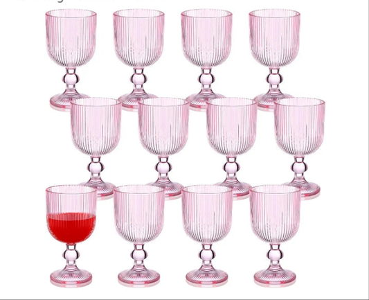 12 Packs Pink Glass Goblet 9 oz Wine Glasses Colored Modern Drinking Glassware Vintage Style Drinking Glass for Wine Soda Juice Water Liquor for Dinner Parties Wedding Bars Restaurants