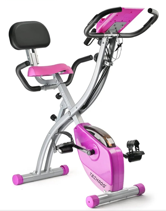 Folding Exercise Bike Portable Upright Adjustable Backrest Cycling Recumbent Stationary Bike Slim Indoor Workout Fitness Cardio Foldable Exercise Bicycle Machine with Pulse Sensor LCD Monitor Arm Resistance BandsSpecial FeaturePortable, Distance Travelled