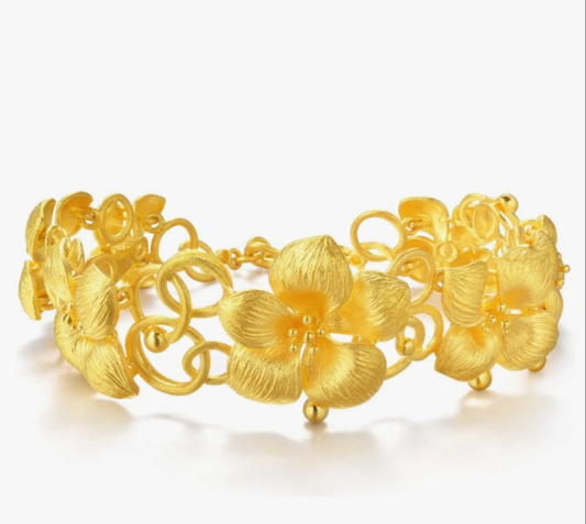 COCOMONEY 999.9 24K Solid Gold Price-by-Weight 34.06g Gold Bridal Blossom Hydrangea Flower Bracelet for Women 84306B | 8.2 Inches, (21 CM)