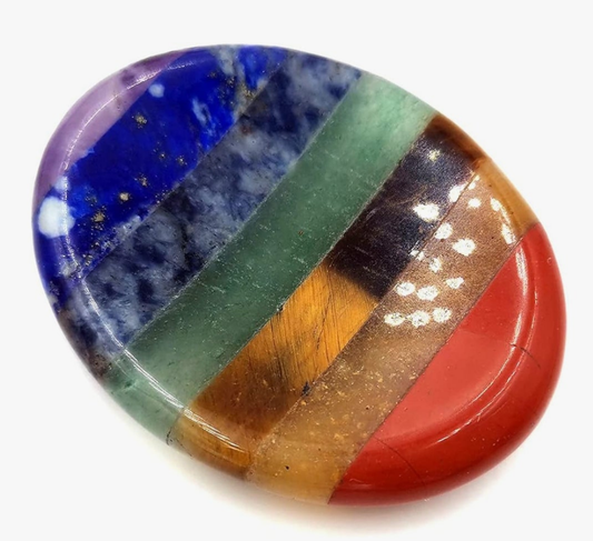 Thumb Worry Stone for Anxiety, 7 Chakra Crystals Healing Stones, Oval Chakra Worry Stone, Meditation Crystal