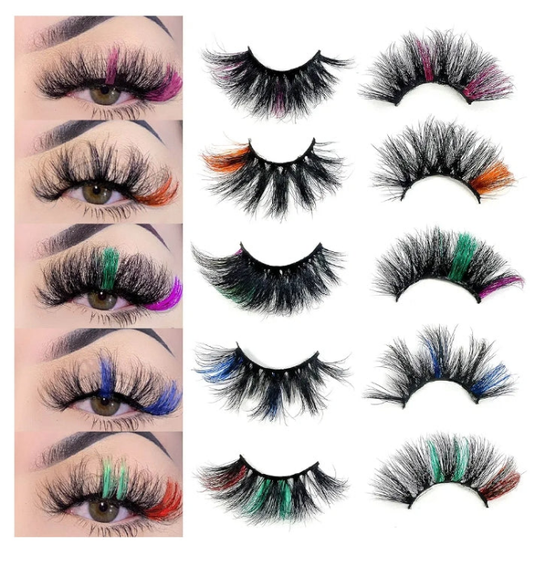 25mm Lashes with Color Ninglash 10 Pack Colored Real Mink EyeLashes with Color 5 Styles Mix Long Color Eyelash Dramatic Look Full 9D Fluffy lashes