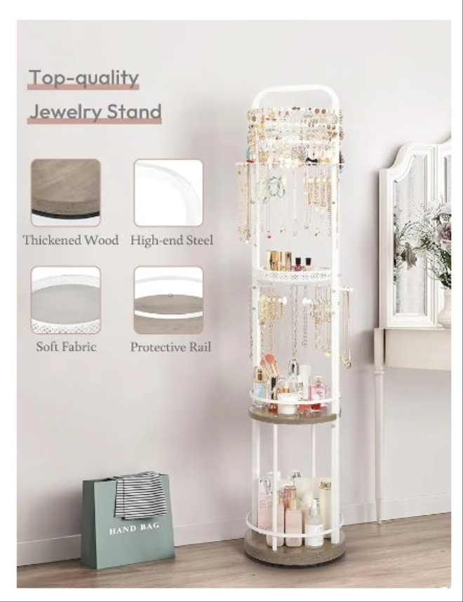 Jewelry Holder Organizer, Floor Jewelry Organizer with Earring Organizer Necklace Holder, Rotating Jewelry Stand Necklace Display Earring Storage, Large Hanging Jewelry Tree for Jewlery Bracelet Ring