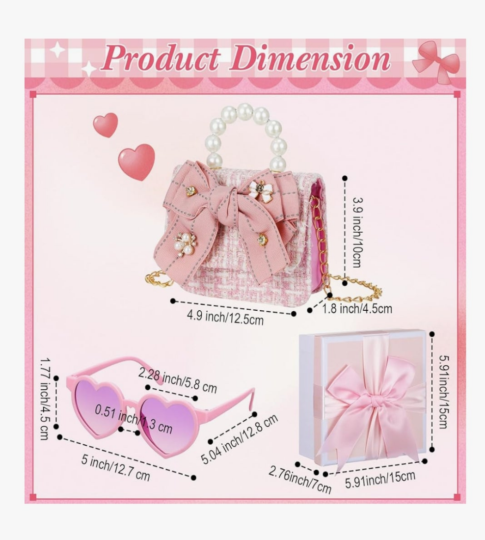 Mini Purse Cute Bowknot Crossbody Bag with Pearl Bow Sunglasses Box Set Travel Handbag for Women Birthday Easter Gift