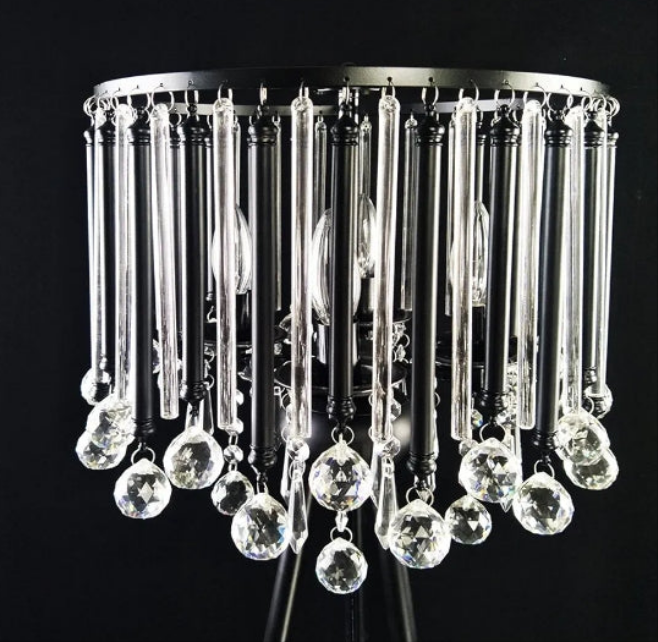 Unique Romance Crystal Tripod Floor Lamp Black Suitable for Bedroom,Living Room,Coffee Shop,4 Lights