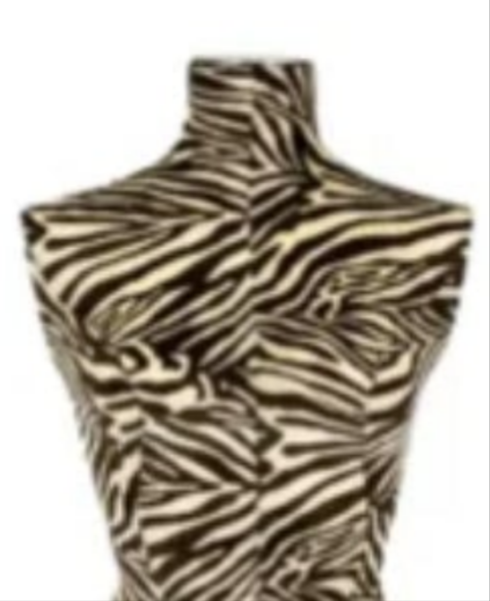 Fancy Sewing bust Woman Zebra
Enhance your window displays with this couture bust covered in zebra print fabric, perfect for adding an exotic, modern touch to your displays. This bust, with its bold, captivating design, is ideal for showcasing.