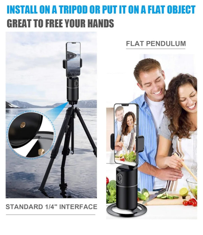 Auto Face Tracking Tripod for TIK Tok Vlog, No App Required, 360° Rotation Face Body Track Selfie Stick Phone Camera Mount, Rechargeable Smart Shooting Holder for Live Videos, YouTube
