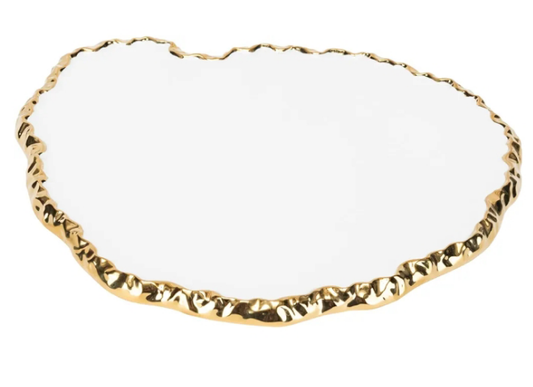 Gold plated Elegance White Gold Rock Edge Cheese Tray – Luxurious Gold Plated Serving Platter for Cheese, Fruits, and