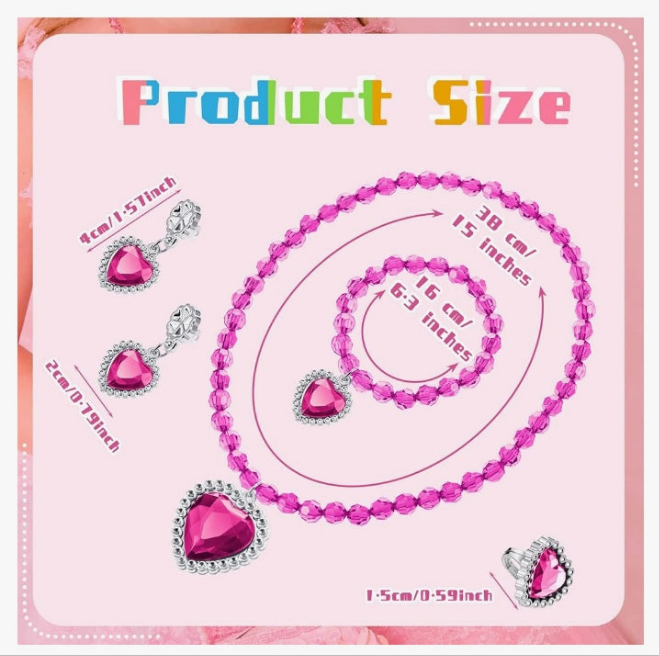 6 Set Princess Jewelry Dress Up Jewelry Princess Pretend Toy Jewelry Set with Necklace Bracelet Rings Earrings Princess Costume Jewelry Beaded Toy Necklace for Party Favors Costume (Colorful)