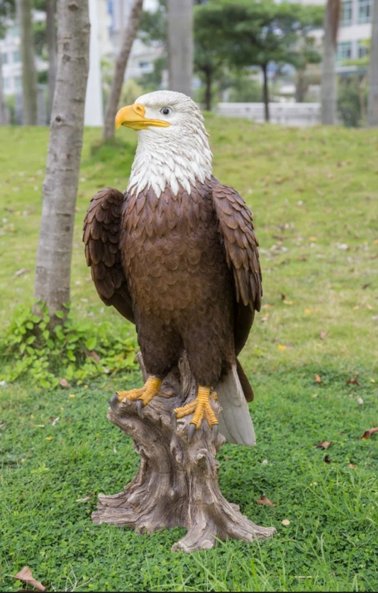Bald Eagle on Stump Statue Outdoor Garden Porch Walkway