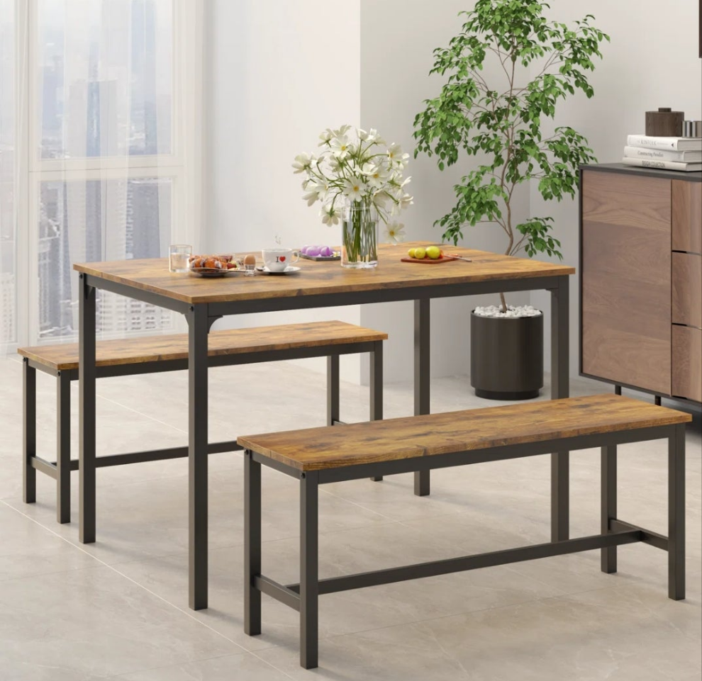 Dining Table Set For 4-6, Ultra-Long Kitchen Table With 2 Benches For Dining