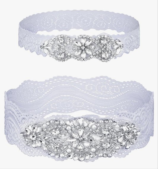 Stretch Lace Garter for Bride Wedding Bridal Leg Garter Set Non Slip Silicone Thigh with Rhinestones Crystal