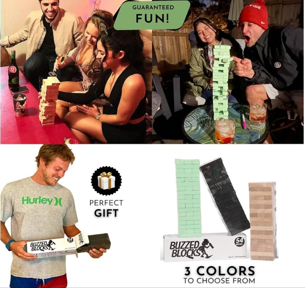 Adult Drinking Game - 54 Blocks with Hilarious Drinking Commands on 40 of Them | Perfect Party Starter | Entertaining Party Game for Adults | Novelty Funny Gift
