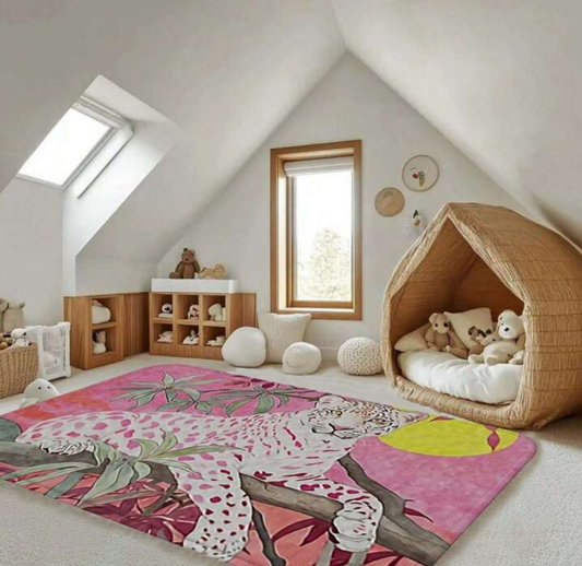 Carpet Faux Cashmere Washable Base Non-Slip Machine Washable Fashion Personality Pink Leopard Bright Yellow Bedroom Bedside Non-Slip Carpet Area Carpet Room DécorChristmas Halloween Gift.