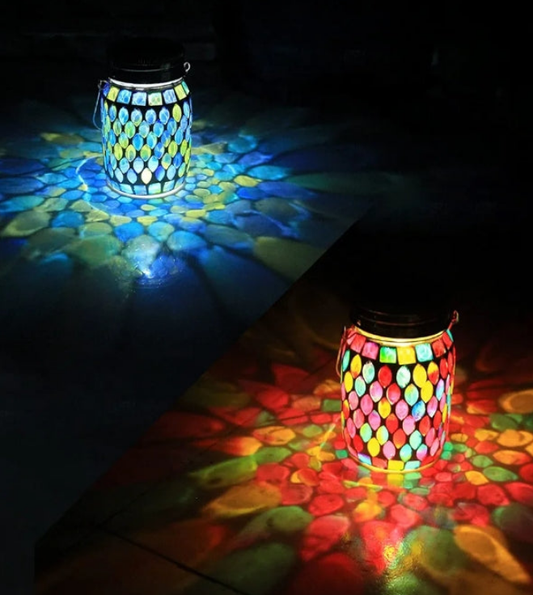 Solar Mosaic 2pack Outdoor Waterproof Cool Blue Mosaic jar Decor Christmas Gifts for Women Mom Grandma Halloween Hanging Solar Lights Decoration Outside for Yard, Patio,Backyard,Porch (Contemporary)