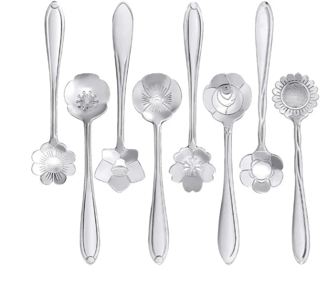 16 Pieces Stainless Steel Flower Coffee Spoon Dessert Spoon Sugar Spoon Ice Cream Spoon Stirring Spoon Tea Spoon Milkshake Spoon Set for Tableware Kitchen, Cafe or Bar