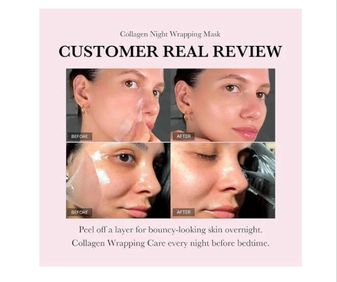 Collagen Overnight Wrapping Peel Off Facial Mask Pack - Elasticity & Hydration Care, Reduces Sagging & Dullness - Hydrolyzed Collagen For Glowing Skin - Korean Skin Care, 2.53 fl.oz