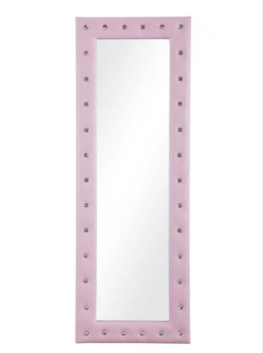My 22 in. W x 63 in. H Modern Crystal Tufted Rectangle Framed Pink Leaning Mirror in beige as well