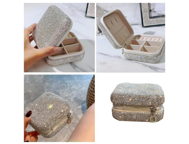 Bling Jewelry Organizer, Travel Jewelry Case Organizer Portable Small Jewelry Storage Box Shining Jewelry Holder
