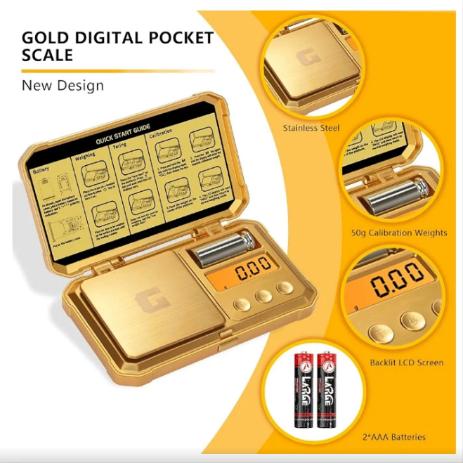 Digital Pocket Gram Scale 300g x 0.01g Accuracy， Small Mini High Precision Gold Scale Digital Weight Grams and Oz for Jewelry,Diamond，Arrows, Powders and Medicine,with 50g Cal Weights