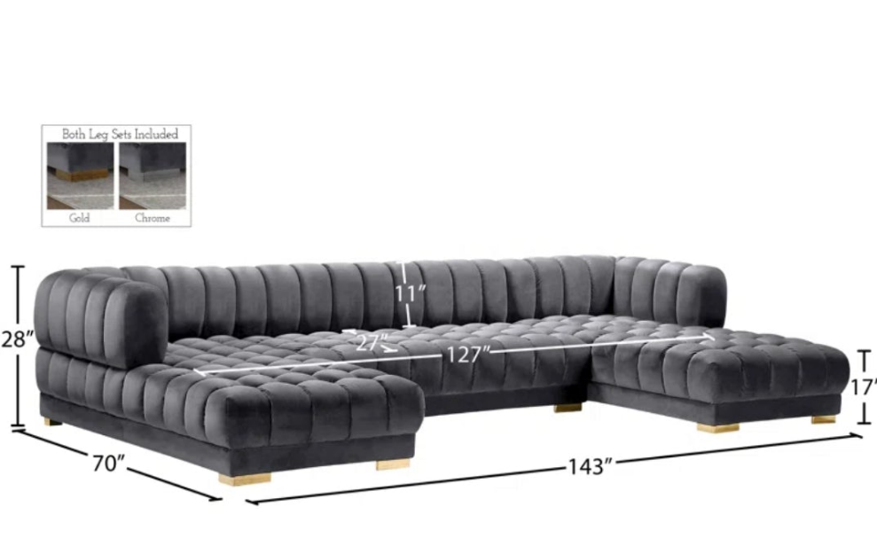 3 - Piece Velvet Sectional 2 colors to choose from