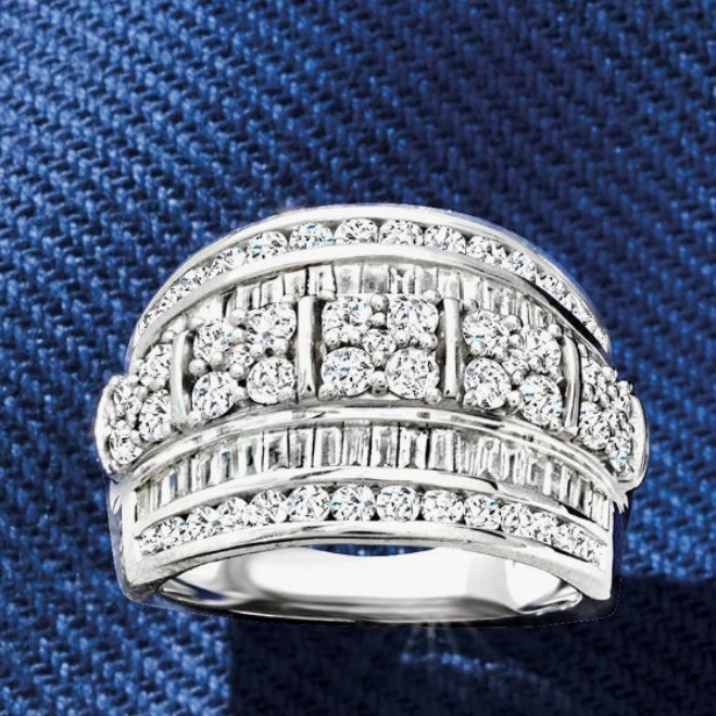 2.00 ct. t.w. Baguette and Round Diamond Multi-Row Ring in Sterling Silver