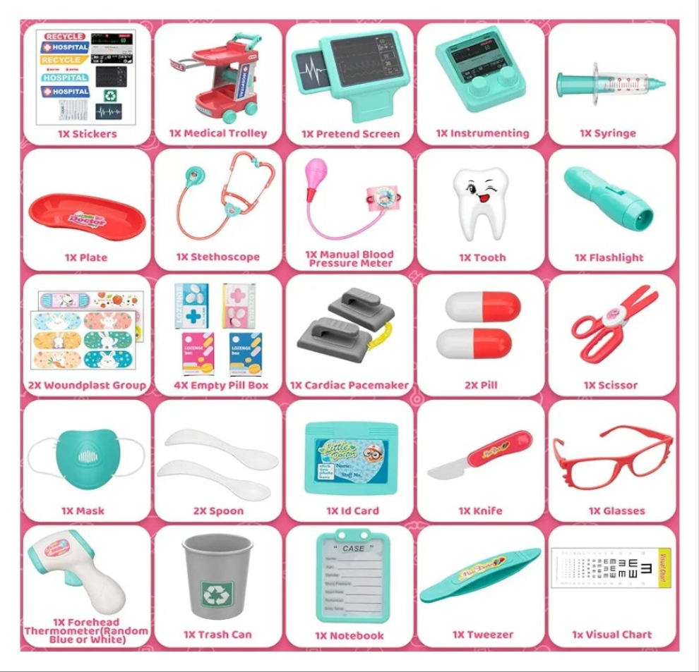 Doctor Kit for kids 3+ Medical Kit Toy Doctor Cart Stethoscope and Other Accessories Boy and Girl Fun Role Playing Game Toy Kids Pretend Play Girls Toys for 3+ There's 4 sets to choose from. Choose your set below.