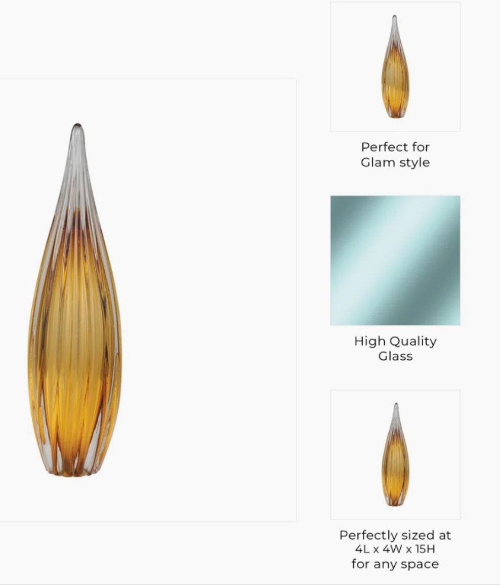 Handcrafted Glass Sculpture with Grooved Teardrop Design and Sleek Contemporary Silhouette Sculpture Decor