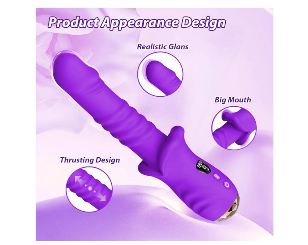 Thrusting Dildo Vibrator Sex Toys, G Spot Vibrator Women Sex Toys with 9*9 Thrusting & Vibrating Modes, Mouth Shaped Realistic Dildos Adult Toys With LED Display, Adult Sex Toy & Games(