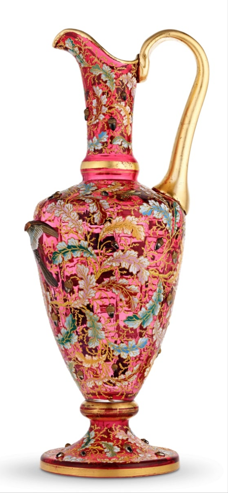 Fabulous Moser Ruby Glass and Enamel Bird Ewer