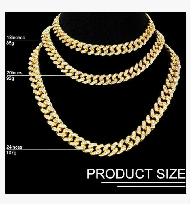 Cuban Link Chain Necklace Bracelet Rhinestone Earrings Bling Necklace Bracelet Crystal Big Circle Earring for Women