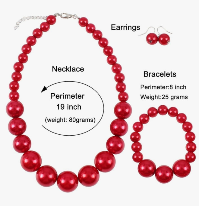 Large Big Simulated Pearl Statement 19" Necklace Bracelet and Earrings Jewelry Set