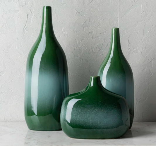 3-Piece Set of Ceramic Table Vases in Blue or Green