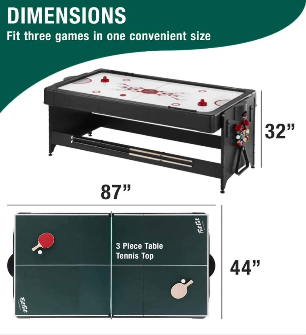 3 in 1 Air Hokey, Pool, Table Tennis Multi-Game Table