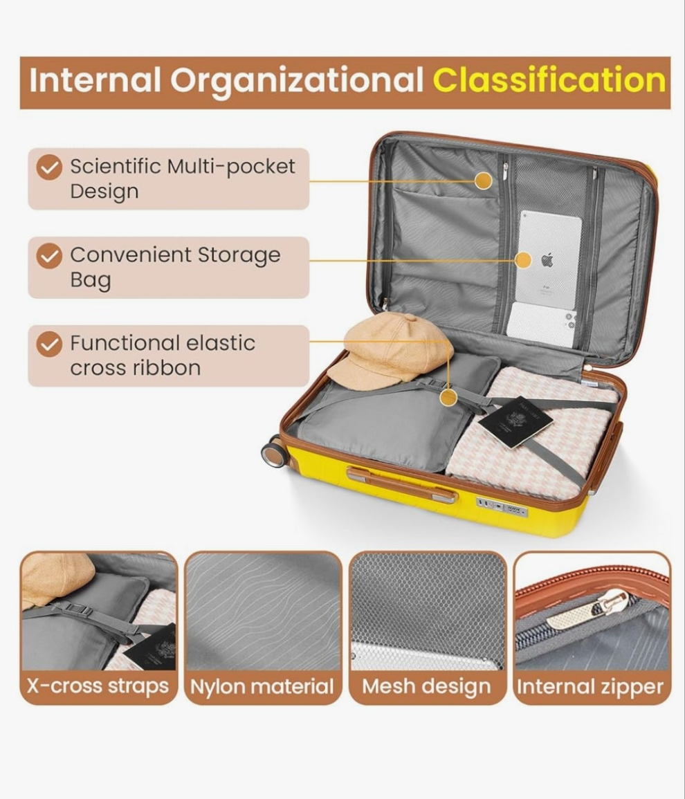 Luggage Sets 4 Piece Expandable Suitcase Set, PP Hardshell Suitcase with Spinner Wheels,Lightweight Carry On Luggage with TSA Lock for Women