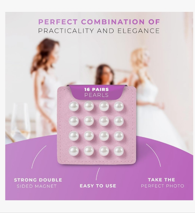 Pearl Veil Weights - 16 Pairs of Magnetic Bridal Veil Weights - Secures Long Veils for Outdoor Weddings - Premium Wedding Accessories for The Bride