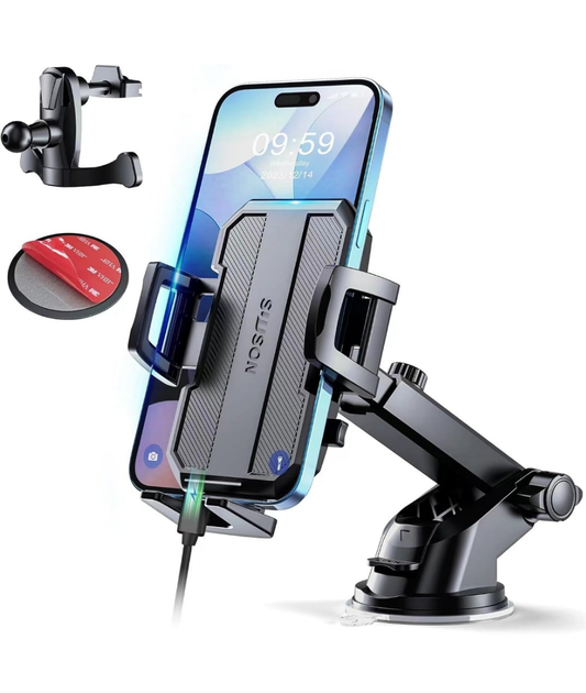 3-in-1 Car Phone Holder Mount [Powerful Suction] Phone Mount for Car Dashboard Air Vent Windshield,for All iP Android Phone