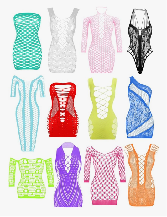 12 pack Lingerie BabyDoll Fishnet Bodysuit Sexy Nightwear(12 Pack)