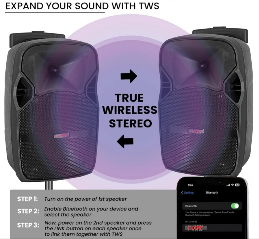 Party Speaker Bluetooth 400W Big Powered Rechargeable Outdoor PA DJ System w 2 Wireless Mics