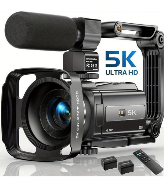 Latest 5K Camera With Microphone, Handheld Stabilizer, Lens Housing, Remote Control, 32GB Card, 2 Batteries, 48MP UHD WiFi Night Vision Camera 16X Digital Zoom 3-Inch Touch Screen Camera