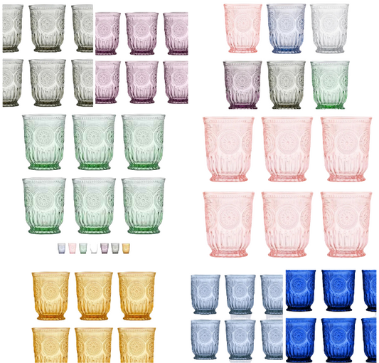 Glassware set of 6 smoke drinking glasses, 2 sizes 8 or 10 oz water glasses textured colored vintage glass cups dishwasher safe