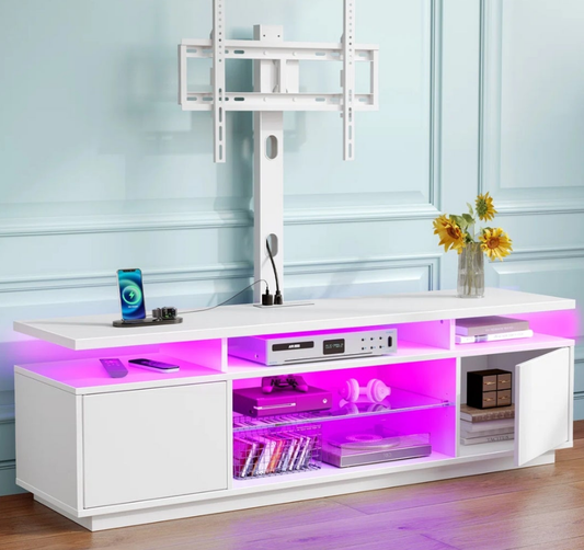 Adjustable TV Stand for TVs up to 70" with 2 Storage Cabinets and RGB LED Lights