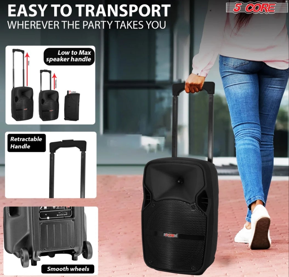Party Speaker Bluetooth 400W Big Powered Rechargeable Outdoor PA DJ System w 2 Wireless Mics
